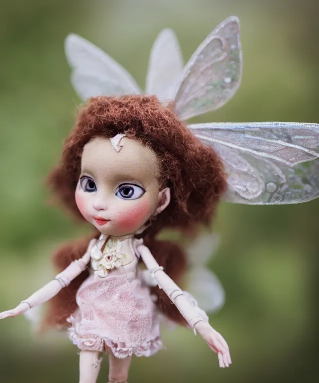 Image similar to high quality presentation photo of a detailed fairy doll in the style of Nicoletta Ceccoli photography 4k f1.8 anamorphic bokeh 4k Canon Nikon