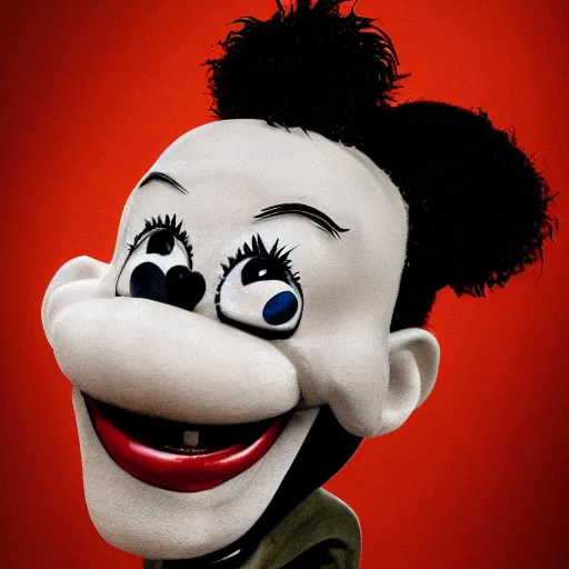 Prompt: A extremely highly detailed majestic hi-res beautiful, highly detailed head and shoulders portrait of a scary terrifying, horrifying, still of a creepy black cartoon clown rabbit in eraserhead with scary big eyes, earing a shirt laughing, hey buddy, let's be friends, in the style of Walt Disney animation