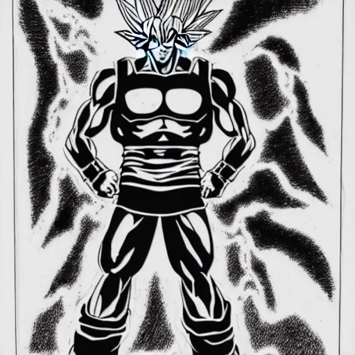 Image similar to John oliver in his super Saiyan god form, illustration in pen and ink, highly detailed, highly complex, award winning, black and white, art by Akira Toriyama