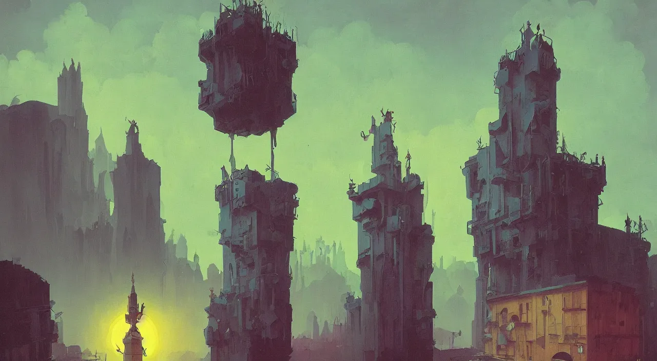 Prompt: single flooded simple cosmic horror tower, very coherent and colorful high contrast!! masterpiece by rene magritte simon stalenhag carl spitzweg syd mead norman rockwell edward hopper james gilleard, minimalist, dark shadows, sunny day, hard lighting