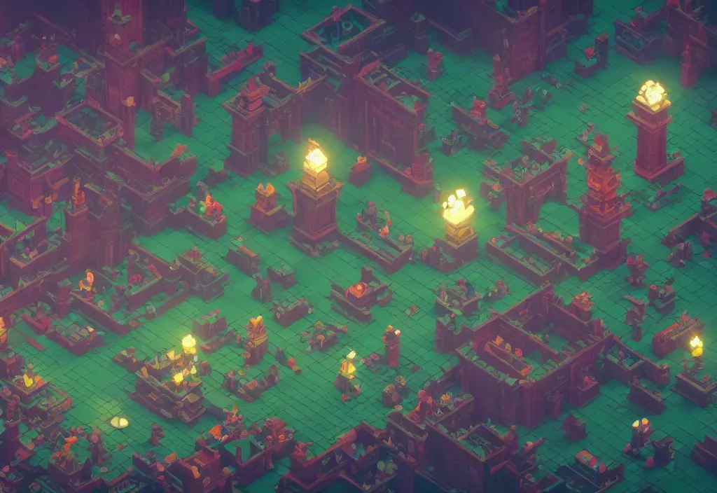 Image similar to isometric magicavoxel Bloodborne kipo wonderbeasts cinematic lighting, 4k