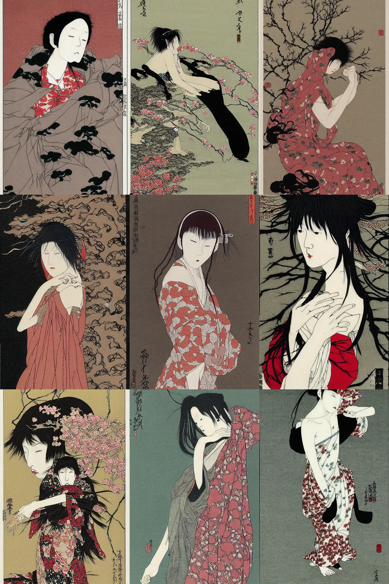 Prompt: woman enduring agonizing schizofrenia, by takato yamamoto