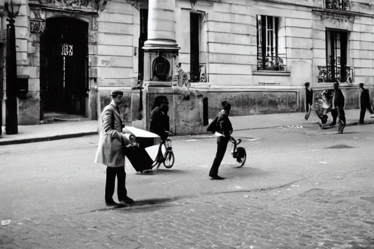 Prompt: vintage black and white street photography of paris by henri cartier - bresson