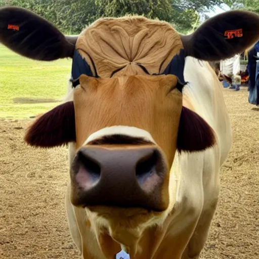 Image similar to mugshot of a cow dressed as an inmate