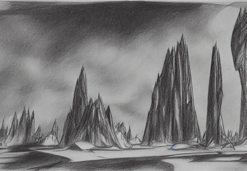 Image similar to an ancient abandoned desert alien civilization, pencil drawing in the style Hugh Ferriss