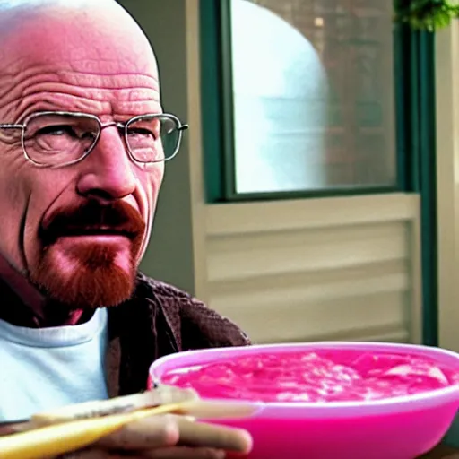 Image similar to Walter White eating pink sauce