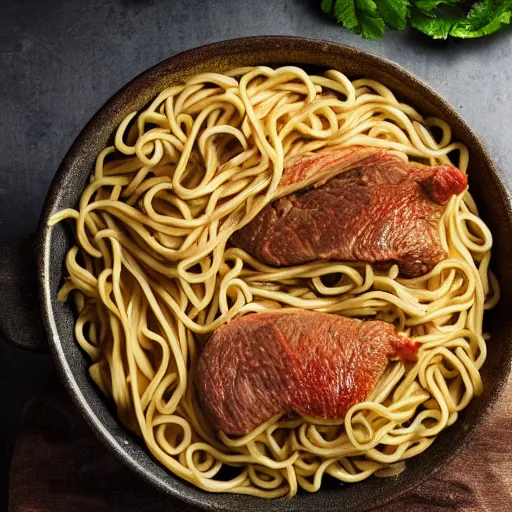 Image similar to noodles of the peter, chicken of the peter, beef of the peter, photorealistic