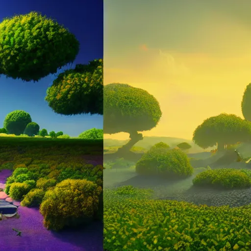 Image similar to Shots of an unreleased spiritual Pixar movie, landscape, 8K, photorealistic, high cohesiveness, psychedelic, concept art, vaporwave