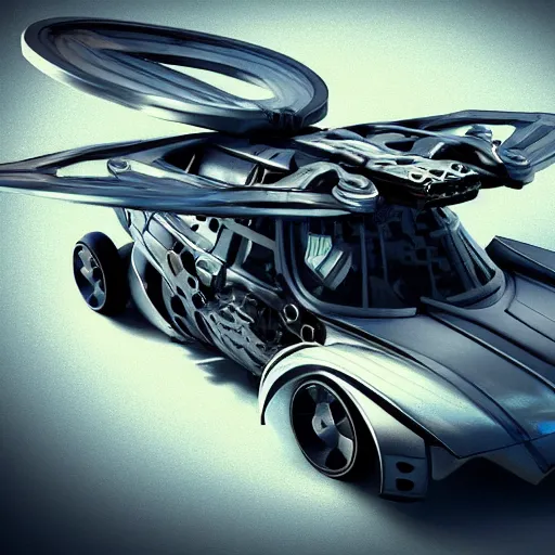 Image similar to futuristic cyborg flying car, robots, wheels, gears, metal, realistic, trending on artstation,