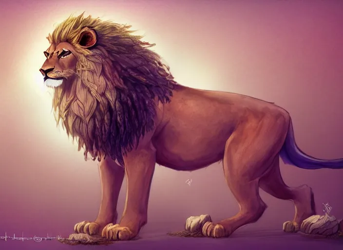 Image similar to fullbody feral lion character design of an egyptian lion. deviantart adoptable, style of maple story and zootopia, portrait studio lighting by jessica rossier and brian froud in the style of disney, traditional