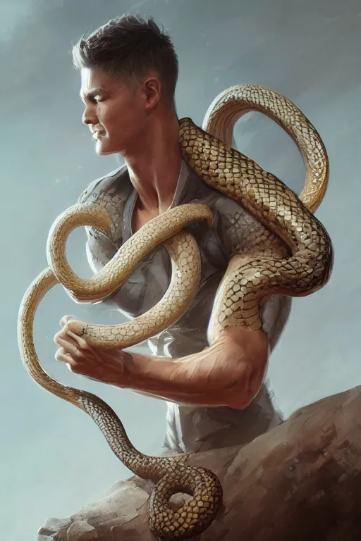 Image similar to a man with snakes replacing his arms , made by Stanley Artgerm Lau, WLOP, Rossdraws, ArtStation, CGSociety, concept art, cgsociety, octane render, trending on artstation, artstationHD, artstationHQ, unreal engine, 4k, 8k,