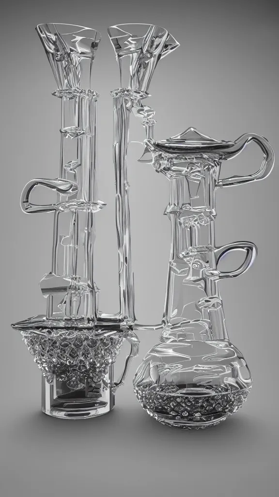 Image similar to amazing swiss double percolator vortex water bong with diamond crystal bowl. hadron antimatter vacuum reactor. most expensive cannabis illadelph water bong concept, Photorealistic. 4k. God rays. Highly detailed. VRay Rendering. Unreal Engine