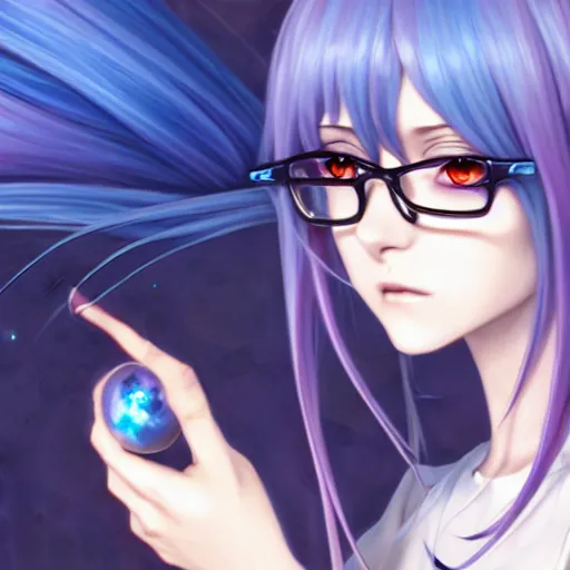 Prompt: attractive long blue - haired girl with bangs gothic magical girl anime character with glasses screenshot anime, shame focus, intricate, illustration, cell shaded, digital painting, highly detailed, concept art, matte, art by ilya kuvshinov and kyoto animation and wlop, anime character by league of legends, riot lol, and greg rutkowski, studio quality, masterpiece