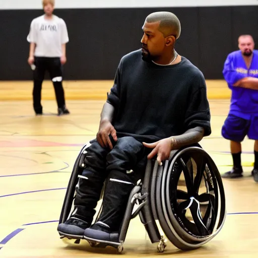 Image similar to kanye west playing against a wheelchair basketball team