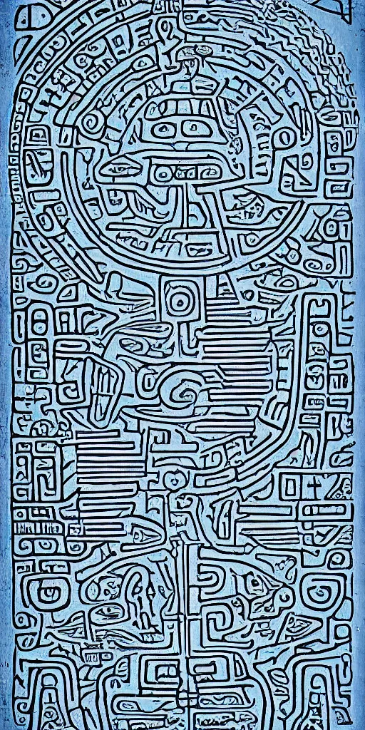 Image similar to mayan hieroglyph blueprints to a spaceship