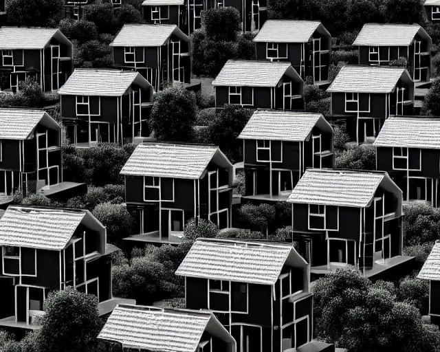 Image similar to black and white connected ecovillage houses - plant goddess high quality photo, microchip, artificial intelligence, bio - mechanical bio - luminescence, black wired cables, neurons, nerve cells, cinematic, rim light, photo - realistic, elegant, high detail, 8 k, masterpiece, high fashion, in the style of man ray