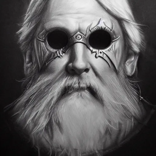 Prompt: Odin with eye-patch, charcoal portrait, artstation, fine-detailed