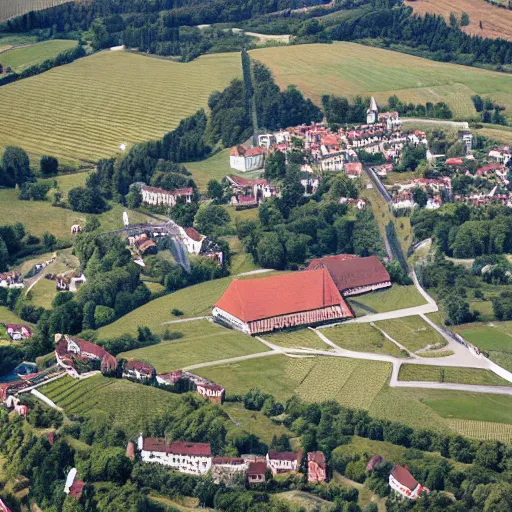 Image similar to Burg Güssing in Südburgenland. Aerial photograph of installation by Christo Vladimirov Javacheff.