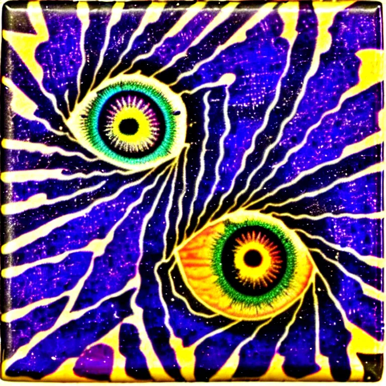 Image similar to eye stair in two another refraction of my thyme expending. embroilment in dichotic phases. fauvism, pyramids of hyperspace. as a fancy square ceramic tile