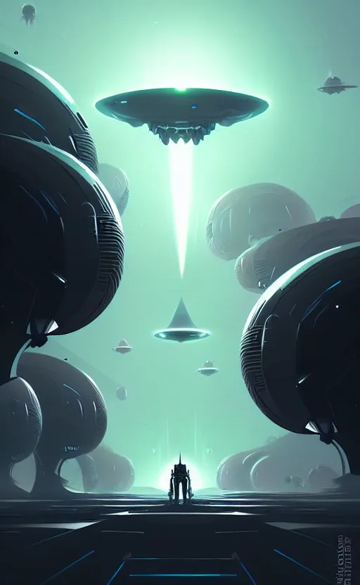 Image similar to awesome funny alien invasion, vector art, illustration, wide angle shot, by greg rutkowski