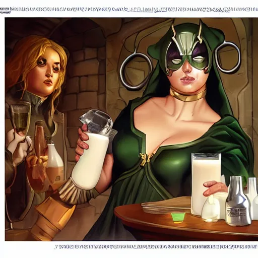 Prompt: doctor doom creates drinking milk in tavern, digital art, detailed, armstrong rolf, artgerm