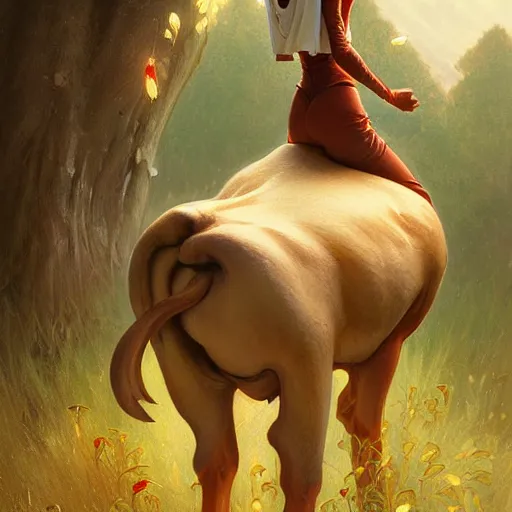 Prompt: long shot photo of a mushroom sprouting from a cow's back, highly detailed, digital painting, artstation, smooth, sharp focus, illustration, art by artgerm and greg rutkowski and alphonse mucha