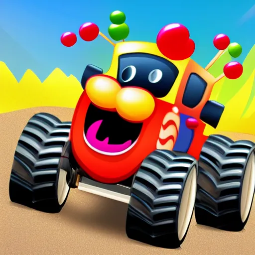 Prompt: clown driving a monster truck