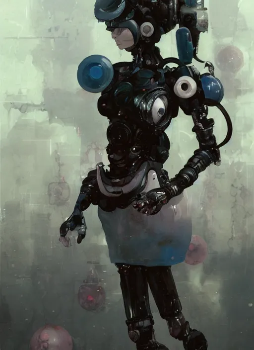 Prompt: surreal gouache painting, by yoshitaka amano, by ruan jia, by conrad roset, by good smile company, detailed anime 3d render of a female mechanical android maid, portrait, cgsociety, artstation, modular mechanical costume and headpiece, dieselpunk atmosphere