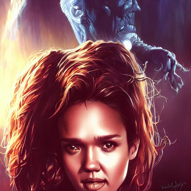 Image similar to the thing jessica alba john carpenter by stanley artgerm lau, wlop, rossdraws, frank frazetta, andrei riabovitchev, marc simonetti