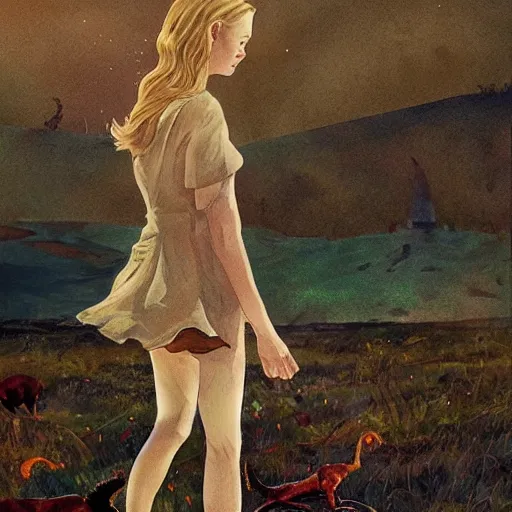 Image similar to Elle Fanning in the painted world of Scooby Doo Zombie Island, head and shoulders masterpiece, apocalypse, golden hour, cosmic horror, artstation, in the style of Andrew Wyeth and Edward Hopper and Bosch, extremely detailed