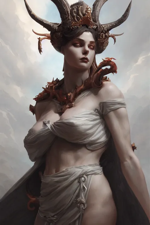 Image similar to goddess of the devils, highly detailed, digital painting, artstation, concept art, smooth, sharp focus, illustration, unreal engine 5, 8 k, art by artgerm and greg rutkowski and edgar maxence