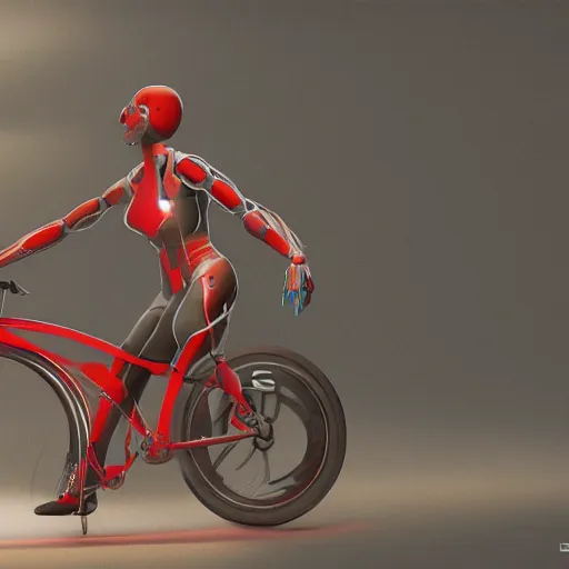 Image similar to humanoid on futuristic red bicycle artstation not detailed unreal