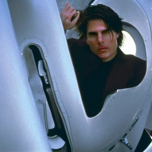 Prompt: Tom Cruise flying in a plane in Eyes Wide Shut (1999)