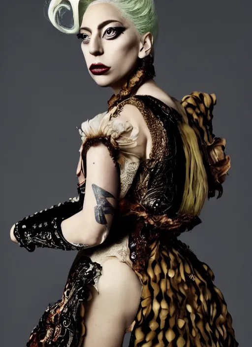 Prompt: lady gaga photoshoot styled by nick knight posing renaissance themed, vogue magazine, Highly realistic. High resolution. Highly detailed. Dramatic. 8k.4k.