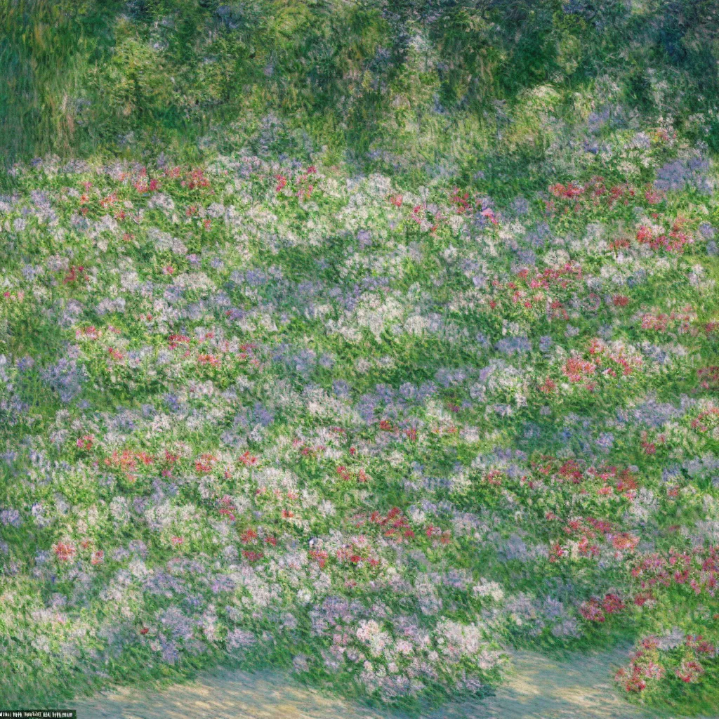 Prompt: a gorgeous garden on the edge of a cliff filled with beautiful flowers in different shades of pale green, monet