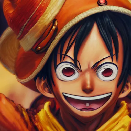 Image similar to an oil painting of a luffy, by artgerm, hd, hdr, ue 5, ue 6, unreal engine 5, cinematic 4 k wallpaper, 8 k, ultra detailed, high resolution, artstation, award winning