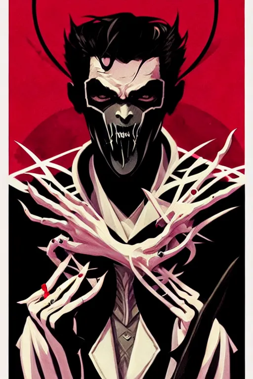 Image similar to concept art design illustration, vampire silhouette!!, 1 6 colors, logo, ink drawing, art by jc leyendecker and sachin teng