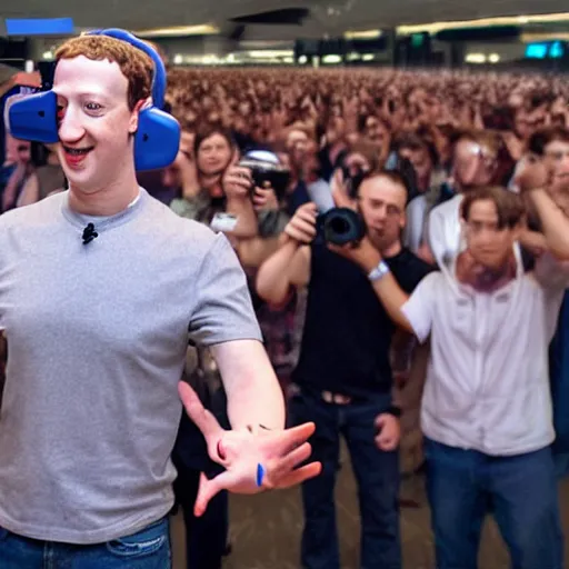 Image similar to cyborg mark zuckerberg controlling a crowd of people with vr headsets