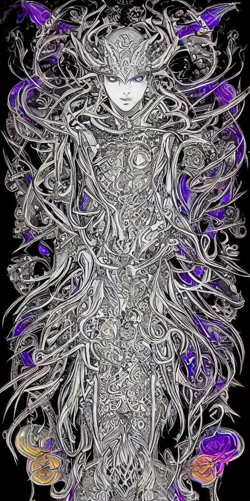 Image similar to a mage from final fantasy 14, intricate, amazing line work, cosmic, psychedelic.