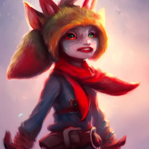 Image similar to Yordle Female portrait, cute, Red Scarf, Earnest, diminutive by Anato Finnstark, Tony Sart highly detailed, digital illustration, concept art