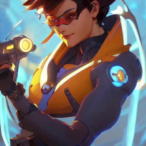 overwatch tracer wearing a digital cyberkinetic mask,, Stable Diffusion