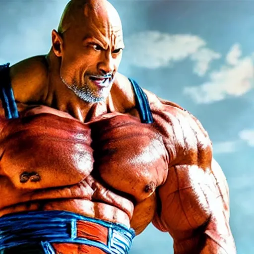 Prompt: photo of a live - action dragon ball z movie featuring dwayne johnson as nappa in full saiyan armor