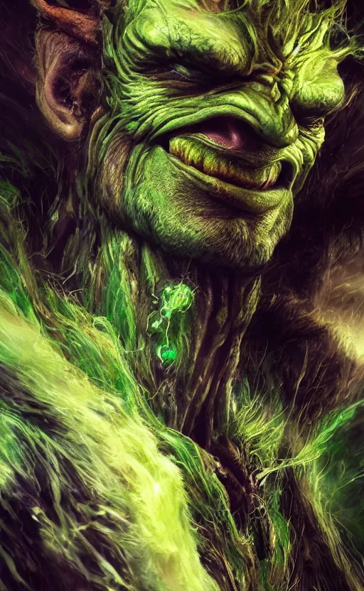 Prompt: portrait of green goblin - sabretooth - hybrid, intricate artwork, concept art, octane render, deviantart, cinematic, key art, hyperrealism, iridescent accents, portrait photograph, nikon 3 5 mm, photograph by greg rutkowski