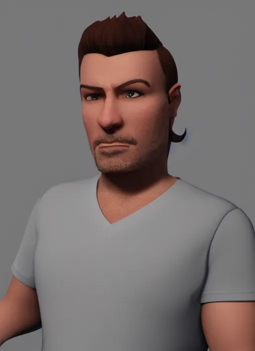 Image similar to 3 2 - year - old man, short stubble, wearing short sleeve v neck shirt, bara, character design, octane render, 8 k, portrait