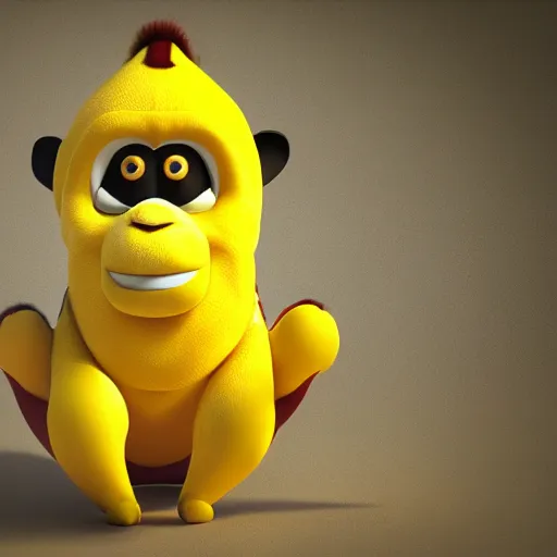 Image similar to digital art of a monkey in a banana costume, 8 k render, octane render, saturated