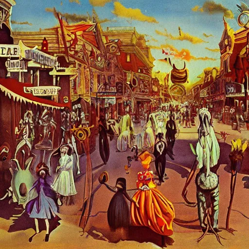 Image similar to nightmares parade in main street by dali