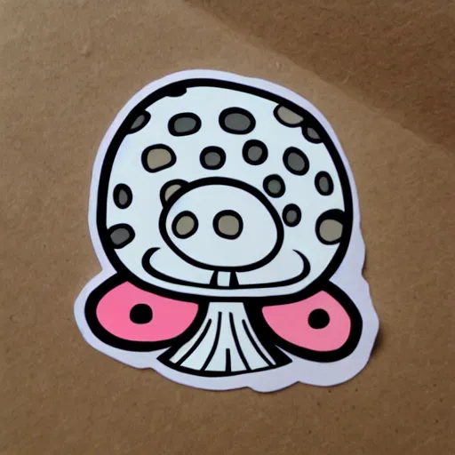 Prompt: cute mushroom with face, white tracing, sticker,