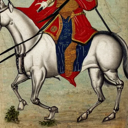 Image similar to Emmanuel Macron, in medieval armor on a battle horse, high detail, realistic,