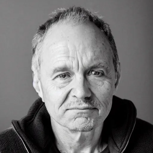 Image similar to a black and white photo of a portrait of a 50 years old man looking at the camera