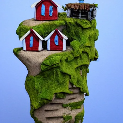 Prompt: house on a cliff in the style of tim burton and claymation